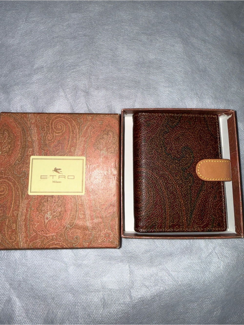 Etro Brown Paisley Leather Notebook with Tan Snap